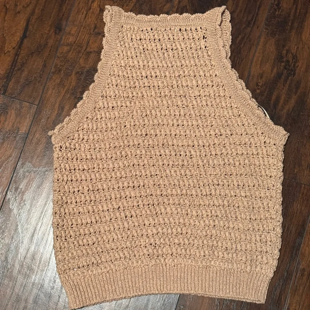 J. Crew Montauk Crochet Tank Top ‎ Women's XL Dark Basket Stitch Beige Beach